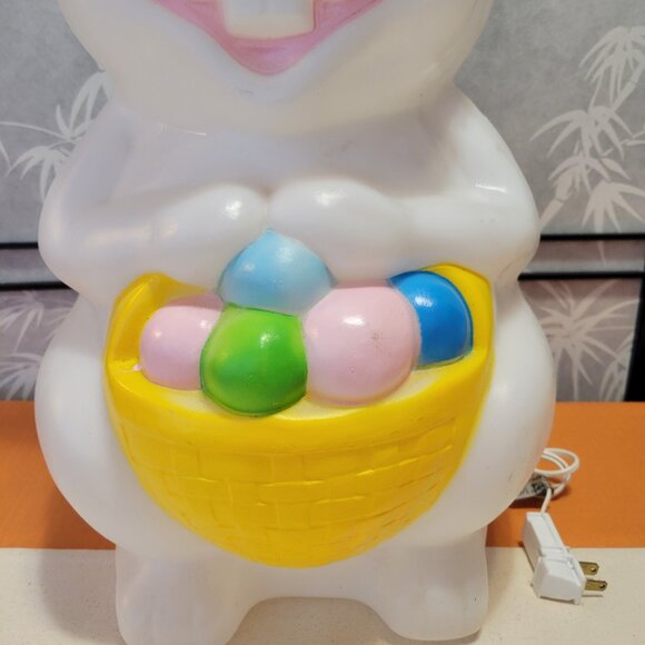 Vintage 80s Easter Bunny Blow Mold w/ a Basket of Lighted Eggs Rabbit 34” - Picture 4 of 6